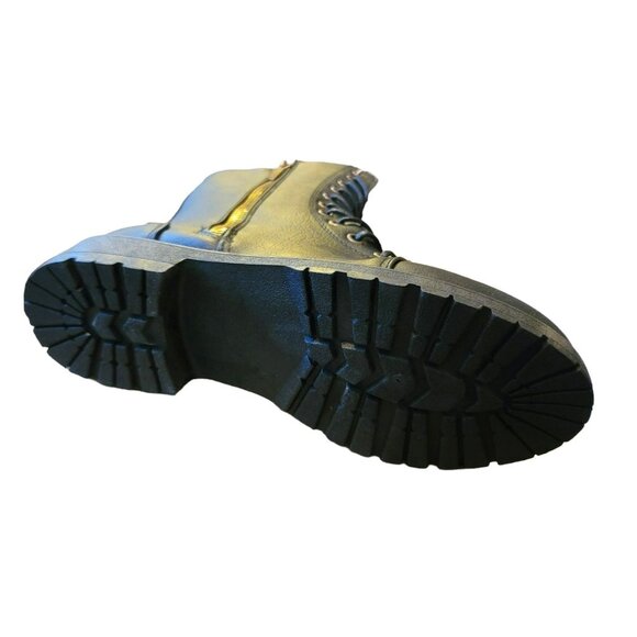 Seven7 Black Boots Mr. Zipper Brass Side Zip Lace-up Faux Leather Size 10 JJ3363 - Picture 8 of 11